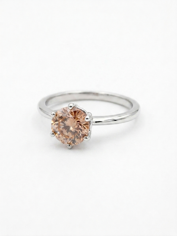Anel Solitário Prata 925 com Moissanita Mocha Coffee (8mm / 2ct) Tamanho 16 com Certificado GRA
