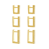 Trio Dourado de Argolinhas Quadradas Cravejadas de Zircônias