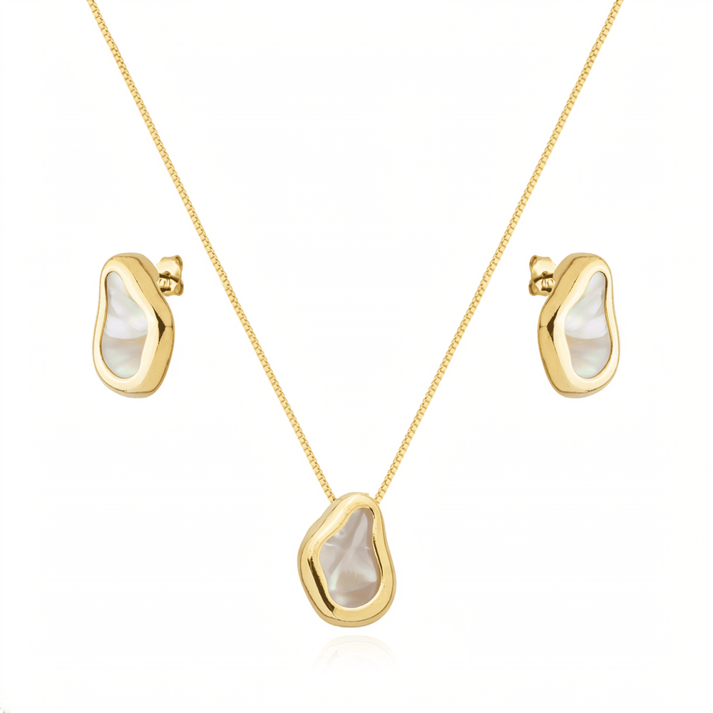 Conjunto Dourado Formato Orgânico Madrepérola