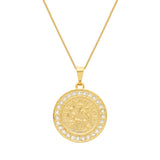 Colar Dourado Medalha São Miguel Arcanjo Cravejado de Zircônia