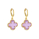 Brinco Dourado de Trevo com Zircônia Rosa