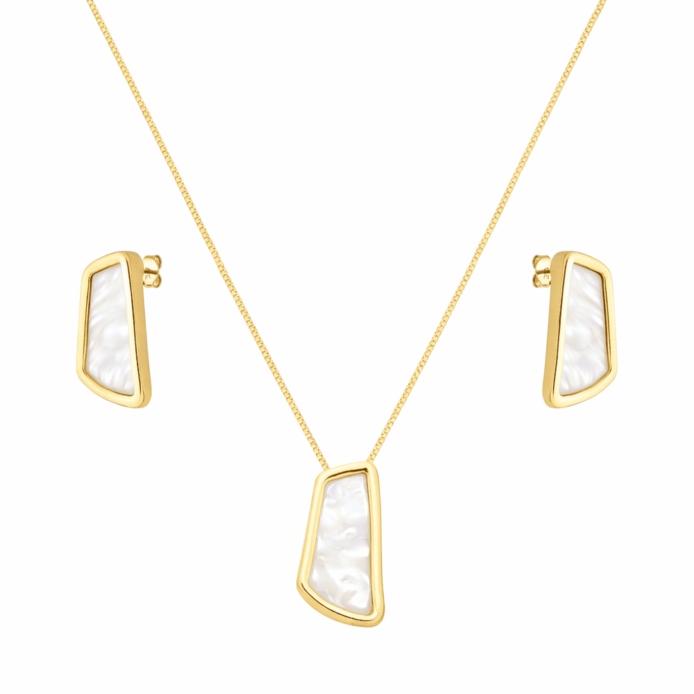 Conjunto Dourado Estilo Orgânico Madrepérola